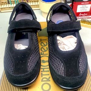 Orthofeet 893 Mary Jane Shoes Women's Medium Black Leather Comfort Diabetic